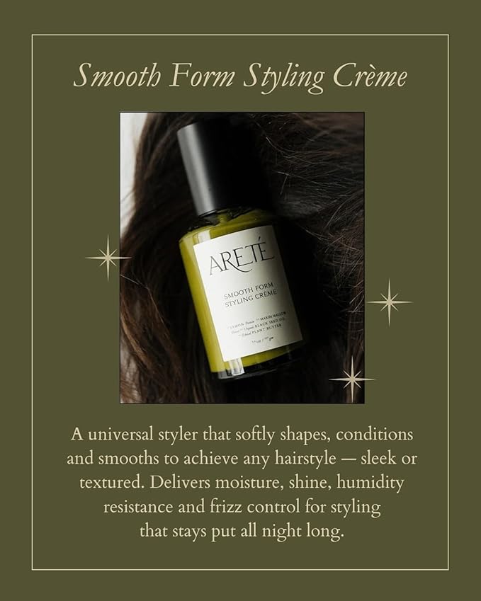 ARETÉ Smooth Form Styling Crème, Lightweight Hair Shaping Cream for Women + Men, Lemon Protein, Organic Black Seed Oil, Marsh Mallow Flower, Shea Butter, Anti Frizz Heat Protectant, Made in USA, 3.8oz