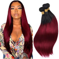 30 32 34 Inch Ombre Human Hair Bundles 1B99J Straight Bundle Niegmeag Brazilian Virgin Remy Hair Extensions 2 Tone Black and Burgundy Straight Bundle 150g