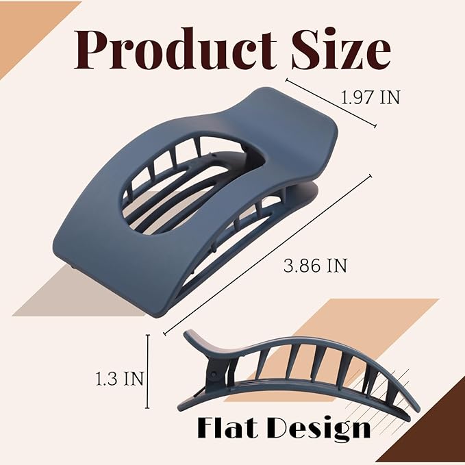 8 Pack Dark Neutral Flat Hair Clips for Women – Large Matte No-Slip Rectangle Claw Clips Thick & Thin Hair in Deep Brown, Navy, and Grey, Strong Hold Square Hair Accessories