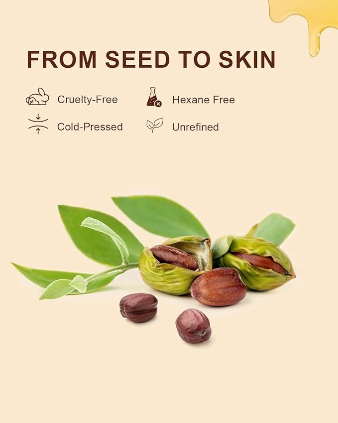 USDA Organic Jojoba Oil Cold Pressed 8 fl oz, 100% Pure & Natural Unrefined Jojoba Oil for Face Hair & Skin Massage, Hexane Free, Deeply Moisturizing Body Carrier oils Multi-Purpose Serum