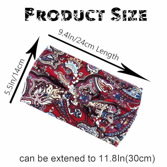 Boho Headbands Wide Knot Hair Band Elastic Turban Head Band Stretch Twist Head Wraps Fashion Hair Accessories for Women 3 Pcs (Set F)