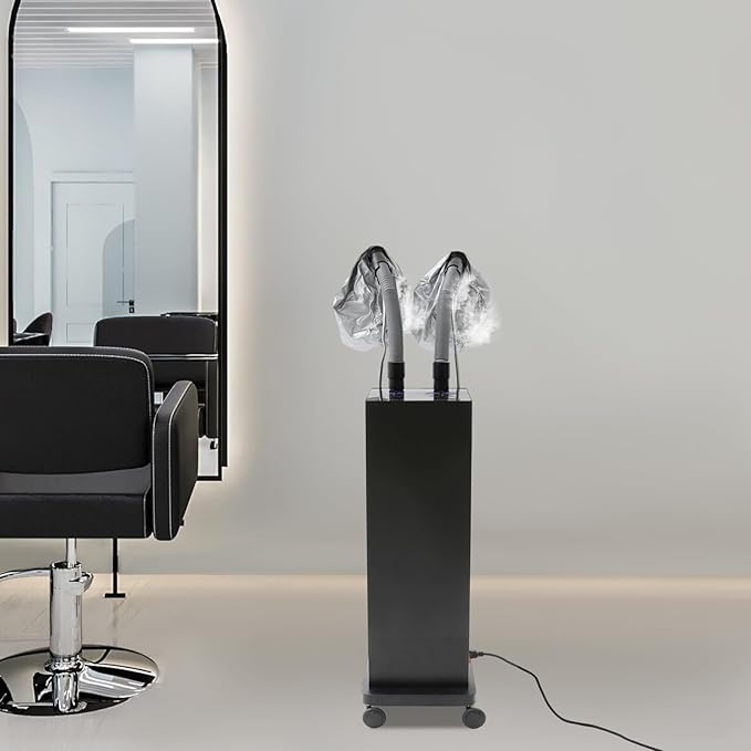 Hair Steamer, 650W Vertical Hair Care Machine with LED Display & 2 Vaporizing Caps Micro Mist Hair Color Processor, 5 Modes, Adjustable Temperature & Timer, Mobile on Wheels for for Home, Barber Shop