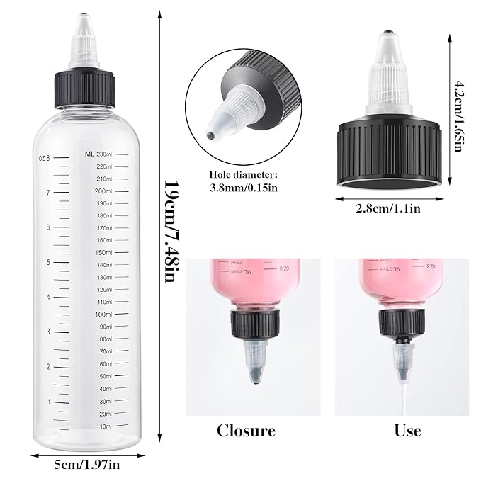 BESARME 2 Pack Applicator Bottle for Hair, 8.5 Ounce Hair Oil Applicator Plastic Squeeze Bottle Root Hair Dye Bottle Twist-On Top Tip Cap with Clear Graduated Scale