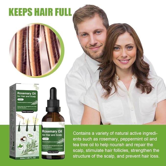 2 Pack Rosemary Oil for Hair and Scalp,Women Men Natural Rosemary Hairs Essential Oils for Nourishing Scalp,Promoting Hair Thickness,Strengthening and Improving Dry Damaged Hair,1.7 Fl oz