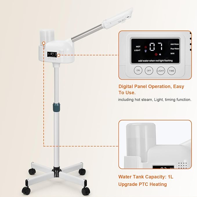 Professional Facial Steamer, Face Steamer Upgrade PTC Heating, Esthetician Steamer Hot Mist Facial Steamer for Salon Spa Beauty