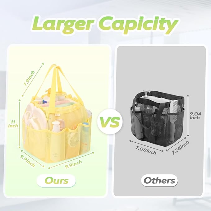 Mesh Shower Caddy Portable with Drawstring, Dorm Room Essentials for College Students Girls & Boys, Large Shower Bag for Camping,Swimming,Gym,Travel,Bathroom - Yellow