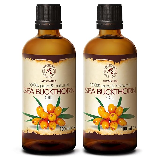 Sea Buckthorn Oil (2pack of 2 x 3.4oz) 6.8oz - Cold Pressed - Pure & Natural - Hippophae Rhamnoides - Carrier Oil for Essential Oils - Nails - Hair - Face & Body Care