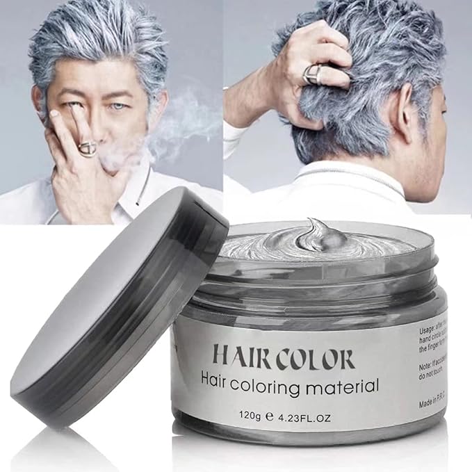 Grey Hair DyeTemporary Hair Wax,4.23oz Instant Hairstyle Mud Cream, Natural Hair Coloring Wax Material Disposable Hair Styling Clays Ash for Cosplay,Party,Masquerade, Halloween.etc (Sliver)