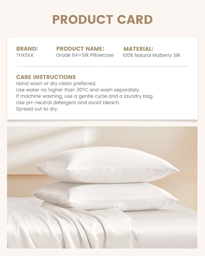 THXSILK Set of 2 100% Mulberry Silk Pillowcase for Hair and Skin Health, Soft Breathable and Smooth Pillowcases with Hidden Zipper, Both Sides Premium Silk, California King 20"x40", Pearl White