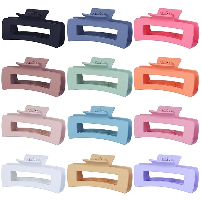 4.1 Inch Jumbo Hair Clips - 12 Pcs Colorful Square Jaw Clips for Thick Hair, Women and Girls Hair Accessories