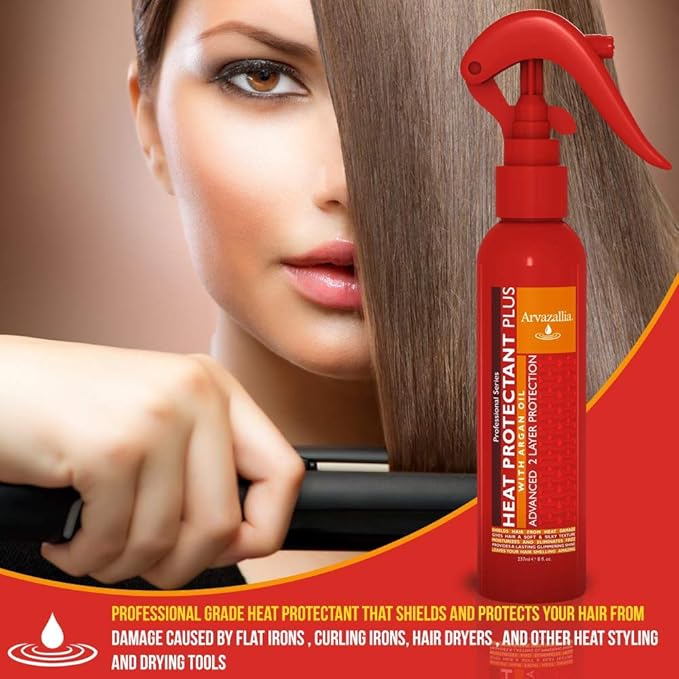Arvazallia Heat Protectant Spray with Argan Oil - Professional Grade Thermal Protector, Leave-in Conditioner, Anti-frizz, and Shine Spray