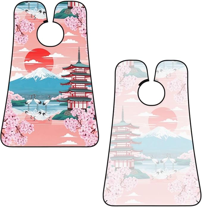 Professional Beard Bib, Non-Stick Hair Catcher Apron Waterproof, Shaving Grooming Essential for Men Dad, Japanese Blossom Mountain Cherry Flower Shave Bib