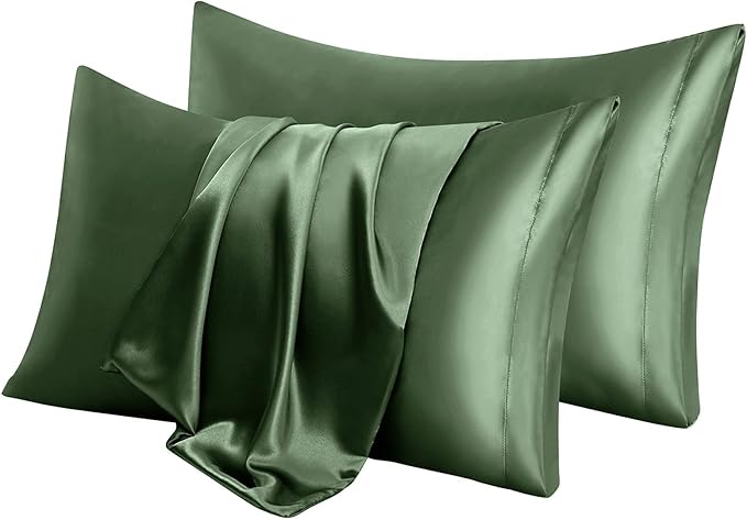 Aormenzy Satin Pillow Cases for Women King Size Set of 2, Woodland Green Satin Pillowcase for Hair with Envelope Closure Silky Pillow Covers Wrinkle, Fade Resistant (20x40 Inches)