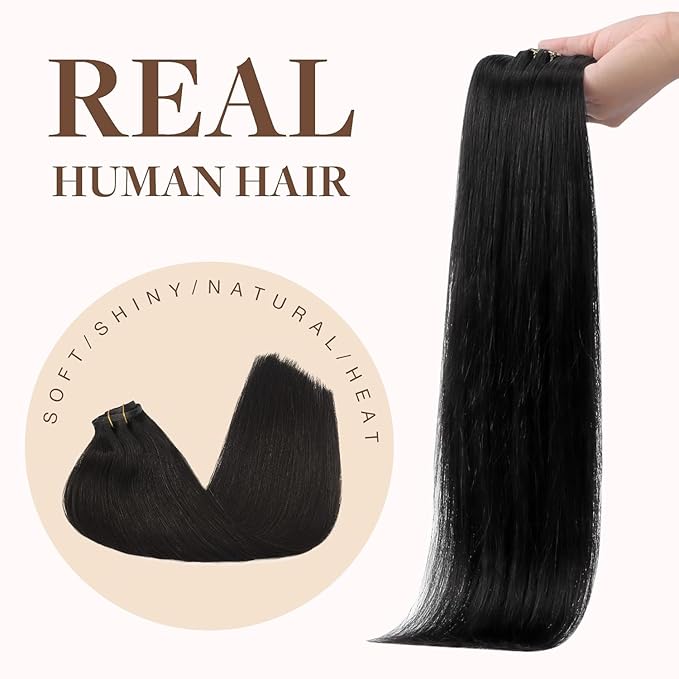 GOO GOO Clip in Hair Extensions Real Human Hair, Remy Human Hair Extensions Clip ins for Women, Natural Human Hair, 20inch 130g 7Pcs, #1B Natural Black