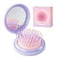RHOS Hair Brush with Mirror for Women, Girls - Compact Folding Brush with Soft Nylon Bristles and Mirror - Portable Hair Brush for Travel (Purple)