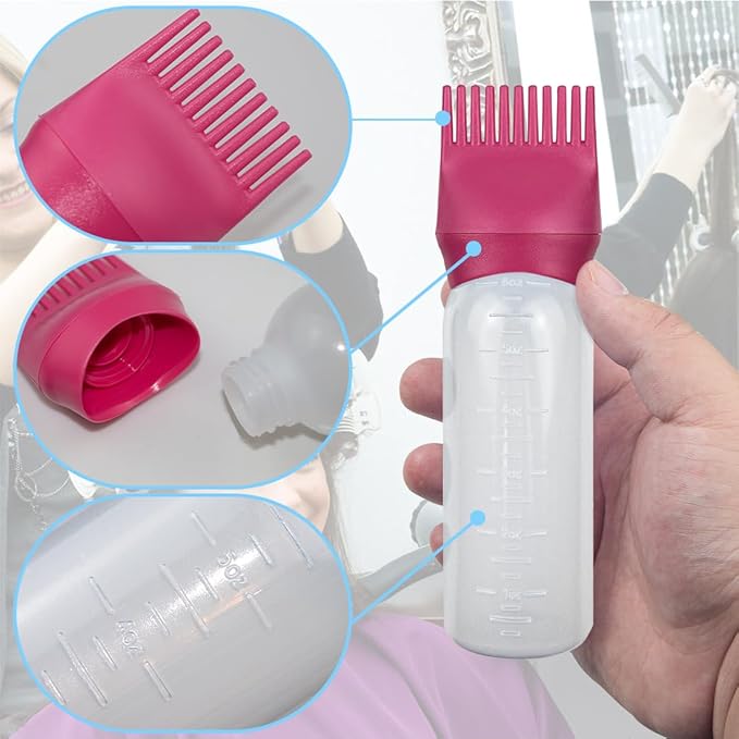 ELANE 4 Pack Root Comb Applicator Bottle, Oil Comb Applicator for Hair Dye, Shampoos, Salons. (Grey+Red)