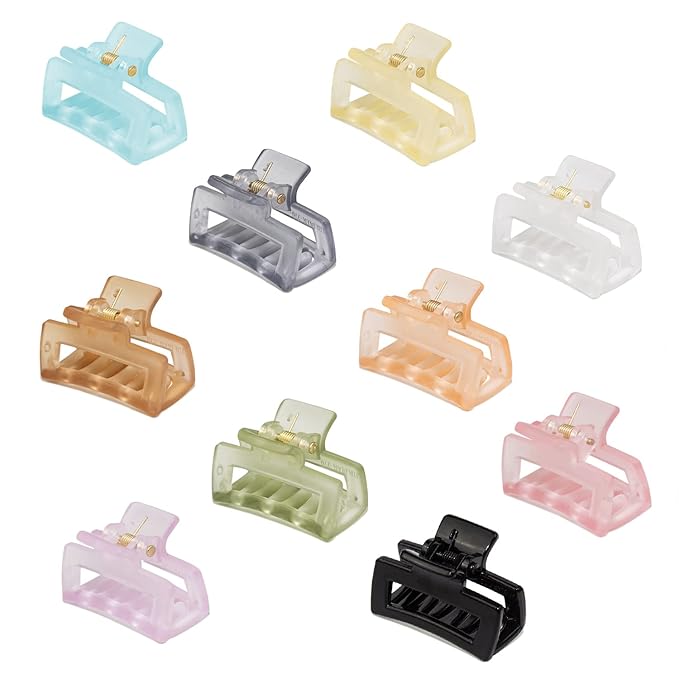 Cobinaan Hair Clips for Women Girls, Small Claw Clips for Thin/Medium Thick Hair, 1.5 Inch Mini Hair Jaw Clips, Matte Rectangle Nonslip Clip with Gift Box (Matte color series, 10 pcs)