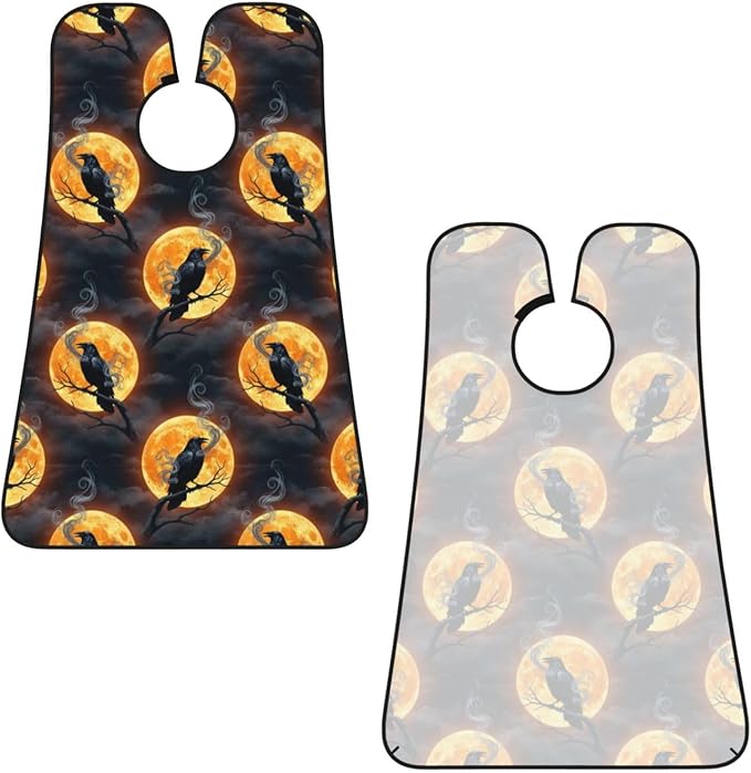 No-Slip Shaving Bib, Beard Grooming Apron with Strong Suction Cups, Moon Black Crow Raven Bird