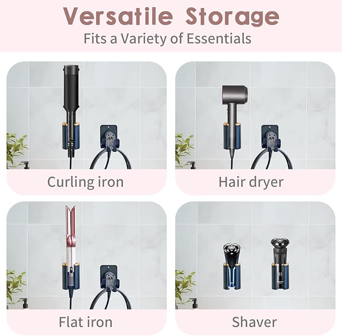 Curling Iron Holder Wall Mount, Premium Organizer for Dyson Airwrap Holder and Flat Iron Holder Wall Mount, Durable Aluminum & Plastic, Modern Space-Saving Storage for Bathroom Vanity, 3M Adhesive