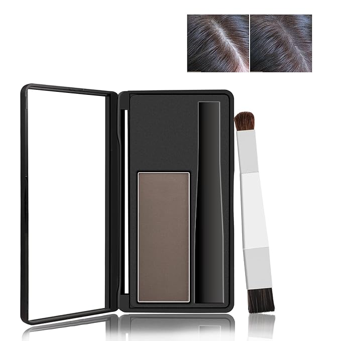 Boobeen Hair Shadow Powder Kit, Roots Touch-Up Powder Cover Hair Color, Temporary Concealer with Brush for Gray Root