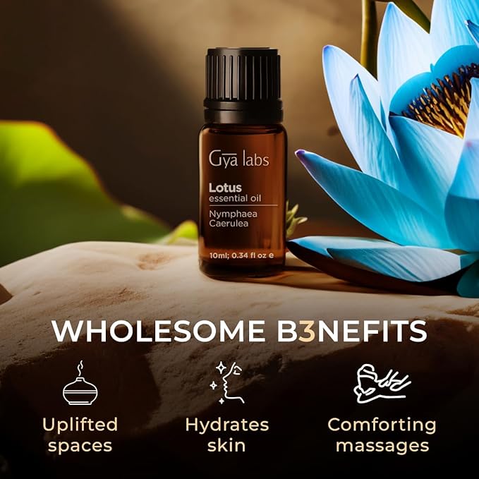 Gya Labs Lotus Essential Oil - 0.34 Fl Oz - for Hair, Skin, Diffuser, Aromatherapy & DIY Candle Making Scent