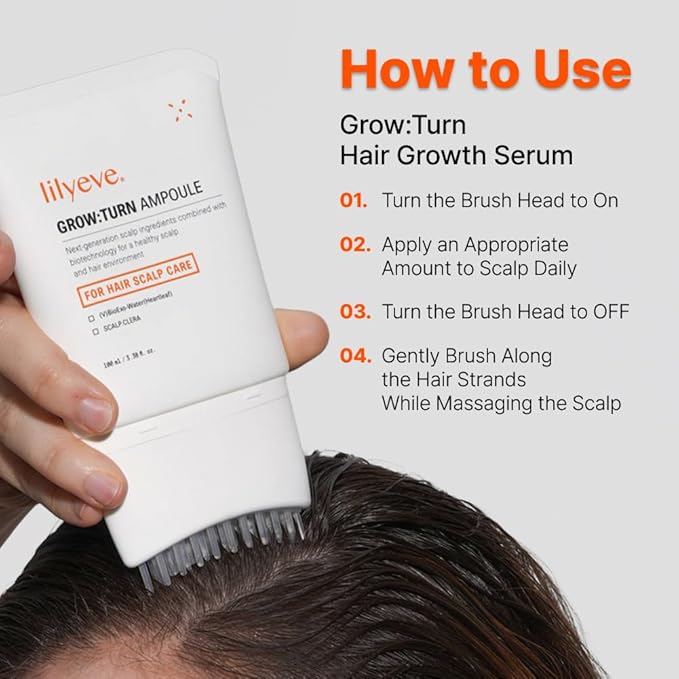 lilyeve GROWTURN Hair Growth Serum with Built-in Brush, Heartleaf-Derived Exosomes to Revitalize Hair, Hair Thickening, Hair Growth Accelerator - Korean Hair Care, 3.38 fl. oz. (Pack of 4)