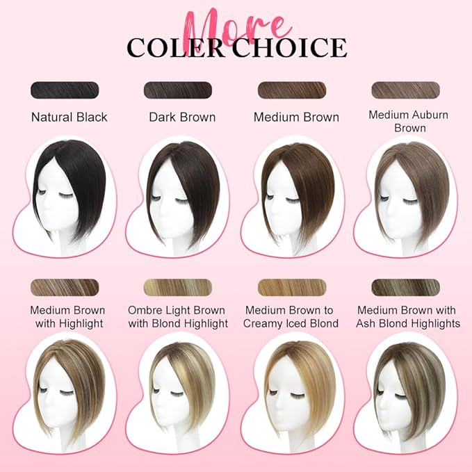 Hair Toppers for Women Real Human Hair Topper for Women with No Bangs Hairpieces Comfortable and Breathable 10 Inch Swiss Base 3D 360°Cover Glue-free (Medium Brown with Highlight)