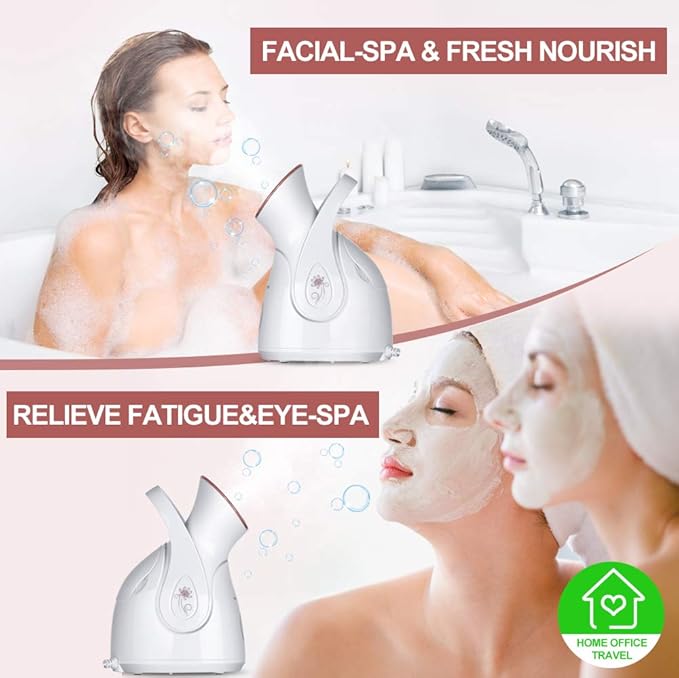 Facial Steamer, Amconsure Nano Ionic Face Steamer for Home, 100ML Warm Mist Humidifier for Women Moisturizing, Unclogs Pores-Bonus Stainless Steel Skin Kit and 2 Face Scrubbers