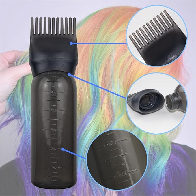 4 Pack Root Comb Applicator Bottle, Hair Oil Applicator, Oil Comb Applicator Bottle for Hair Dye Shampoos Hair Salons (Black+White)