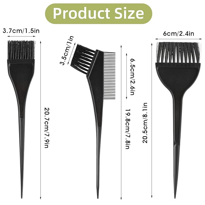 3 Pcs Black Hair Colour Brushes Kit, Professional Salon Hairs Dye Brush, Reusable Hair Colouring Brushes for Salons Beauty Shops Home, Tint Brush for DIY Projects Dyeing Foiling