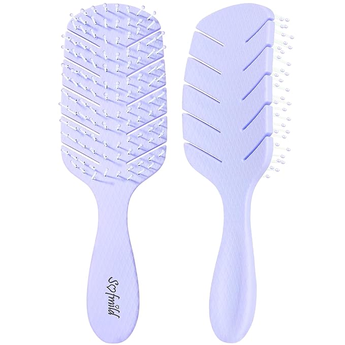 Hair Brush,Curved Vented Paddle Detangle Brush for Faster Blow Drying,Soft Flexible Bristles Glide Thru Tangles with Ease, Detangling Styling Hair Brushes for Women Curly Thick Wet Hair