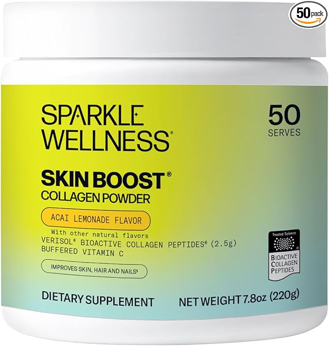 Sparkle Wellness VERISOL Bioactive Hydrolyzed Collagen Peptides & Vitamin C | Collagen Powder Supplement for Hair, Skin, and Nail Health | Skin Boost (Acai Lemonade) [50-Serves]