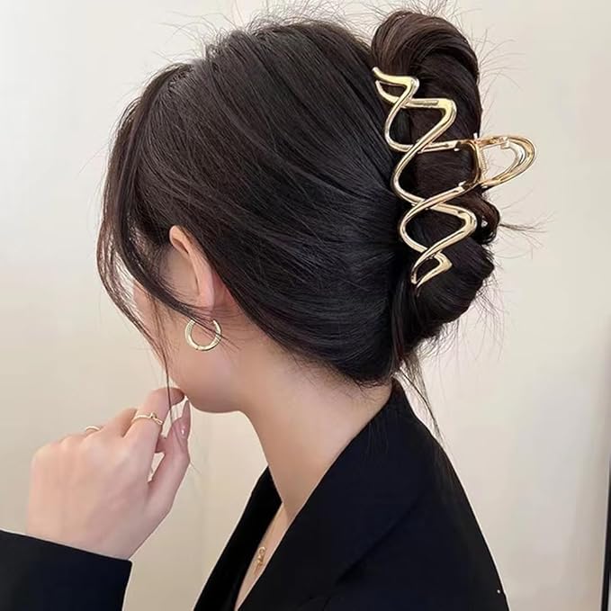 1 Pack Metal Gold Hair Claw Clips for Women French Y2k Wave Shape Hair Clips Strong Hold Big Jaw Clips Exquisite Irregular Wavy Hairpins Clamp Clip for Women Hair Accessories Wedding Daily Decor