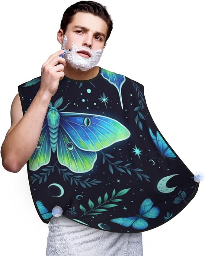 Men's Shaving Accessory Butterfly Moon Stars Moth Leaves, Waterproof Beard Apron with Hair Catcher & Suction Cups