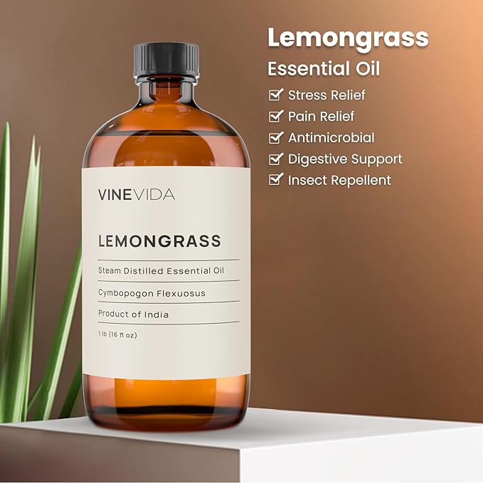 VINEVIDA Lemongrass Essential Oil - 16 oz - Undiluted - DIY Candle Scents - Safe for Skin