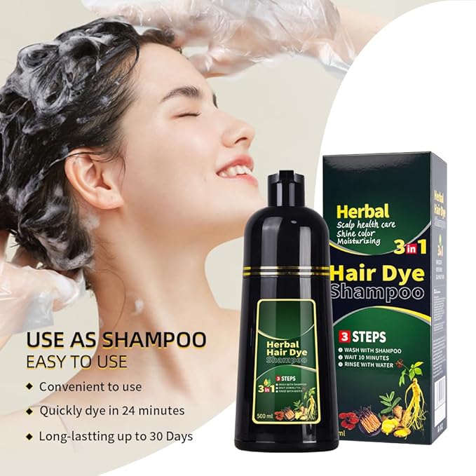 Purple Hair Dye Shampoo 3 in 1 Herbal Natural Dye Cover Gray, for Women/Men Hair Color for Grey Coverage (Purple)