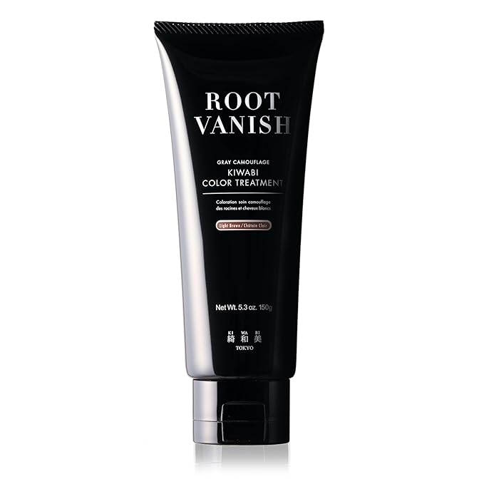 KIWABI Root Vanish Color Treatment in Light Brown Instantly Camouflages Gray Roots and Hair with Natural Anti-Aging Botanicals (150g, Paraben Free, Gray)