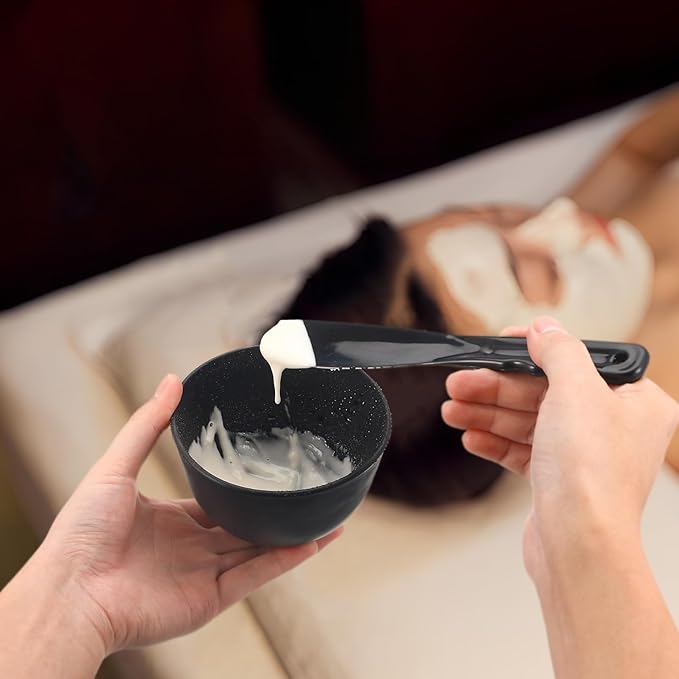 Sturdy Silicone Face Mask Mixing Bowls Flat Spatula Reusable Mud Mask Bowls for DIY Facial Care and Spa Supplies (Black)