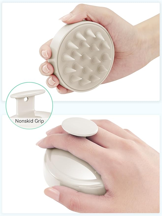 HEETA Scalp Massager Hair Growth, Soft Silicone Scalp Scrubber Shampoo Brush for Exfoliation, Dandruff Removal Head Massage Stress Relax, Wet & Dry Use for Thick Thin Curly Hair Care, Beige