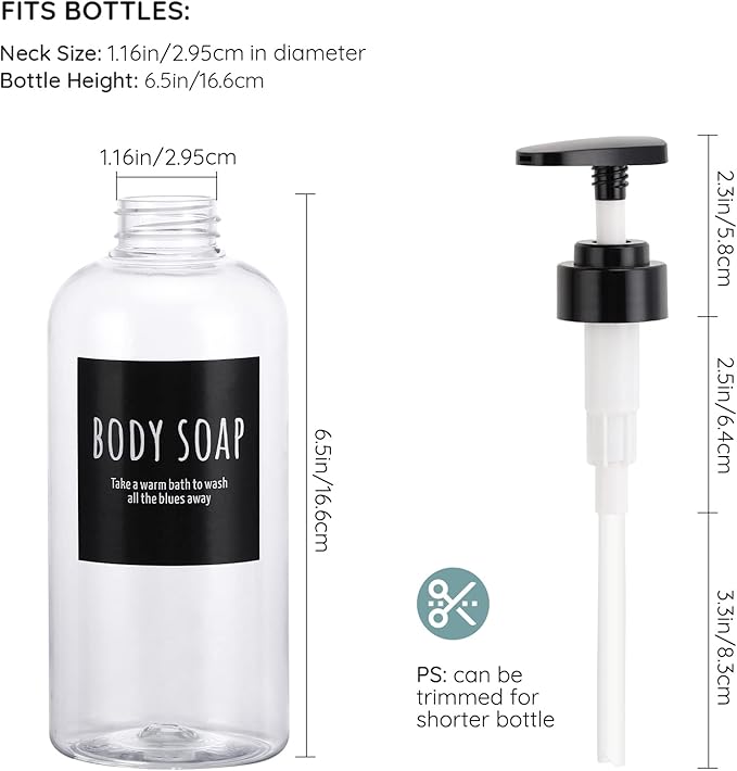 Shower Bottles with 2 Extra Pumps, Segbeauty 3 Packs of 16.9oz Shampoo and Conditioner Bottles with Funnel, 500ml Clear Refillable Bathroom Body Wash Dispenser, Reusable PET Squeeze Bottles with Pump