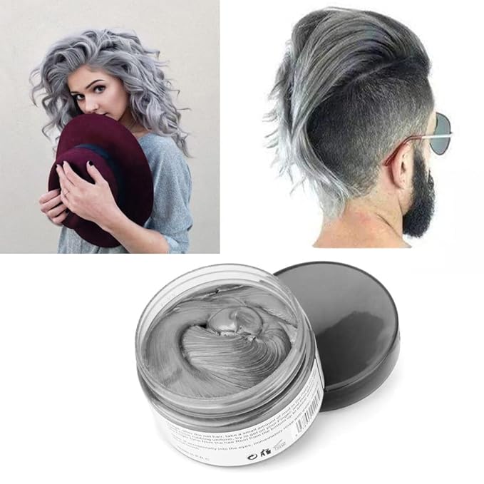 Temporary Silver Gray Hair Spray Color Wax, 4.23 Ounces Washable Hair Wax Color, Natural Disposable Grey Hair Color Wax Dye Pomades for Women Men,Christmas Parties,Role Playing,Cosplay,Halloween(Gray)
