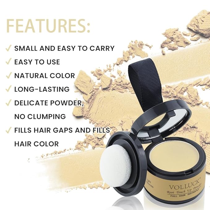 VOLLUCK Root Touch up Powder, Instant Hairline Powder for Thinning Areas and Gray Hair Coverage, Natural and Non-greasy Root Cover up for Women and Men (Light Blonde, 0.14 Ounce)