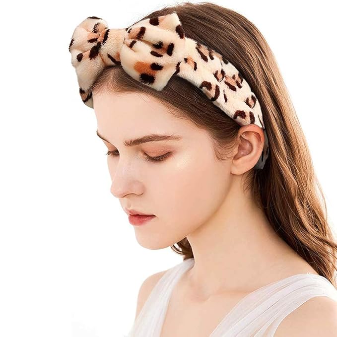 Casoty 6 Pcs Spa Soft Coral Fleece Bow-Style Headbands for Makeup, Face Washing, Shower, Skin Care, and Yoga