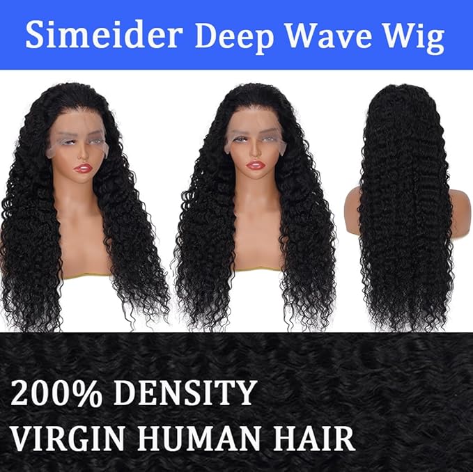 13x6 Deep Wave Lace Front Wigs Human Hair 200 Density Pre Plucked 13x6 HD Transparent Lace Frontal Wigs Human Hair Glueless Curly Wigs For Black Women 24 Inch