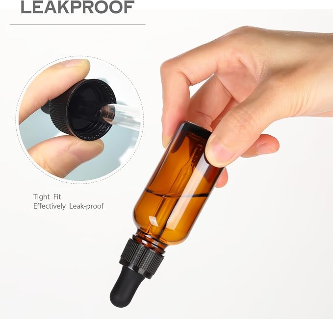 1 oz Amber Glass Dropper Bottles,4 Pack 30ml Empty Reusable Leak Proof Thick Tincture Bottles for Essential Oils,Hair Oil,Liquids,Laboratory,Pharmacist Bottle,Massage,Perfumery Aromatherapy