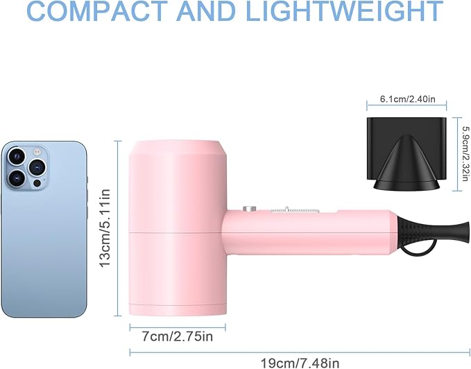 slopehill Professional Ionic Hair Dryer, Powerful 1800W Fast Drying Low Noise Blow Dryer with 2 Concentrator Nozzle 1 Diffuser Attachments for Home Salon Travel (Pink)