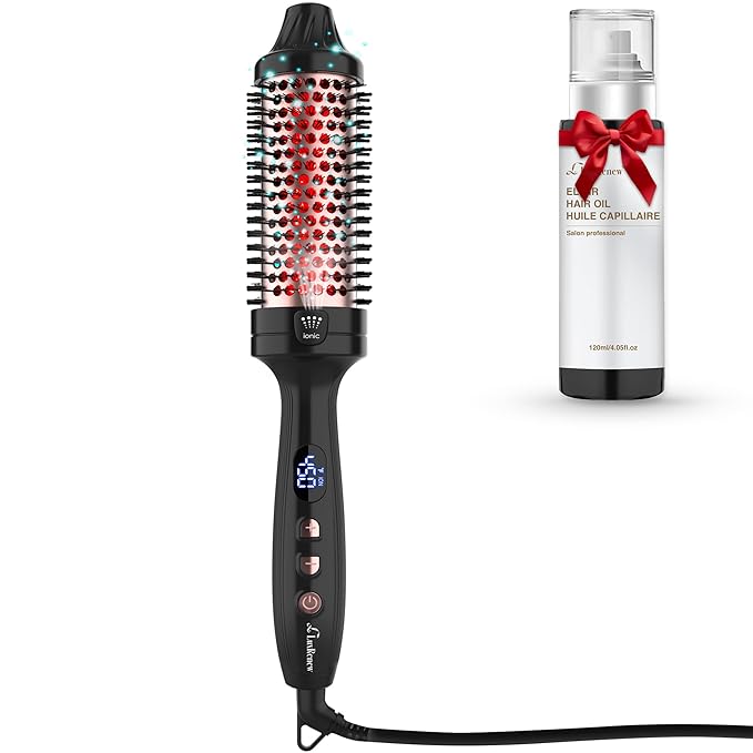 Infrared Bounce Brush, Heated Thermal Round Brush with Negative Ion Technology, 8 Heat Settings for Blowout Look with Hair Care Oil, Straightening & Curling, 1.5" Barrel for All Hair Types, Black