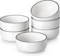 MALACASA 24 OZ Cereal Bowls, Porcelain Soup Oatmeal Bowls Set of 6, White Kitchen Ceramic Serving Bowl wtih Black Rim, Dishwasher Microwave Oven Safe, White, Series LUNA