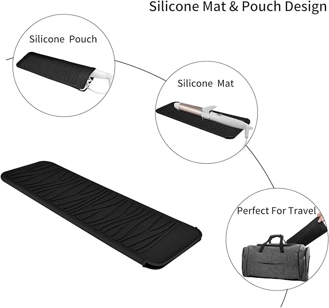 2 Pack Silicone Heat Resistant Travel Mat Pouch for Straighteners, Curling Wands, Flat Irons, and Hot Hair Styling Tools