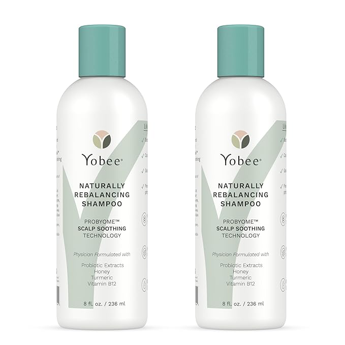 Yobee Naturally Rebalancing Shampoo | Dry, Flaky & Itchy Scalp Care with Para Probiotics, Organic Honey & Turmeric, Vitamin B12 & Oat Extracts | Dandruff & Psoriasis Relief (2 Bottles)